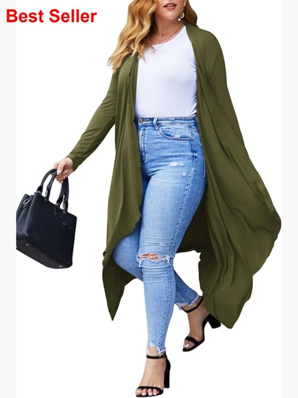 Lightweight Long Duster Cardigan Open Front Plus Size